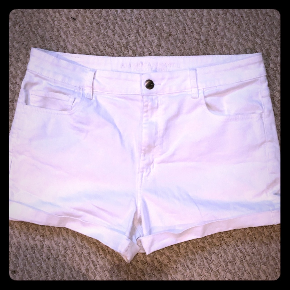 AEO white denim shorts